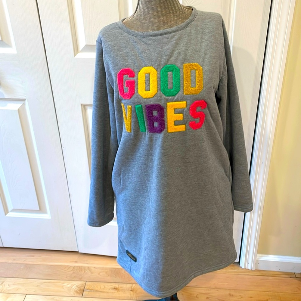 Simply Southern gray good vibes fleece lined heavy knit dress